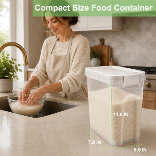 Rice Storage Container 10-15 Lbs, Airtight Flour Dry Food Bin with Scoop