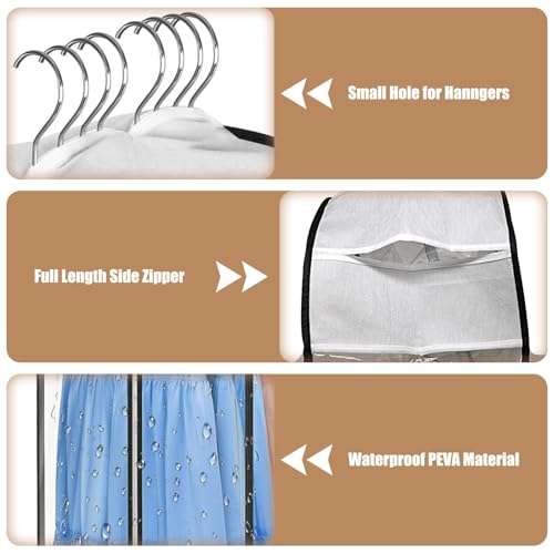 5 Pack 60" All Clear Garment Bags for Hanging Clothes Storage, 10" Gusseted Large Capacity Garment Rack Cover, Large Hanging Clothing Bag for Dress Gowns, Coats, Suit, Down Jacket