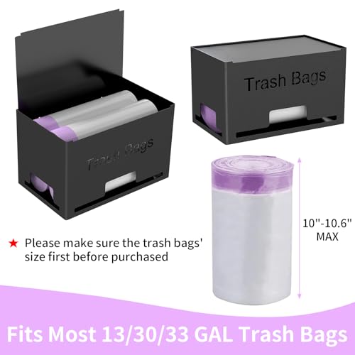 STWWO 2-Pack Trash Bag Holder Dispenser, Stackable Garbage Bag Dispenser, Extra Large Trash Organizer for Kitchen Laundry Under Sink, Wall Mounted or Freestanding, Metal Black