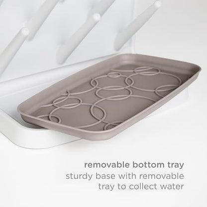 Ubbi Vertical Baby Bottle Drying Rack, Space Saving Countertop Bottle Dryer | 13-Peg Bottle Drying Rack Removable Drain Tray, Baby Organizer for Pump Parts, Pacifier & Accessories, Dishwasher Safe, Taupe