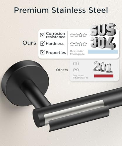 FORIOUS Commercial Toilet Paper Holder Wall Mount Bathroom Tissue Holder | Matte Black | SUS304 Stainless Steel Rustproof | Double Post Pivoting Toilet Paper Roll Holder | Screw-In | Round Base