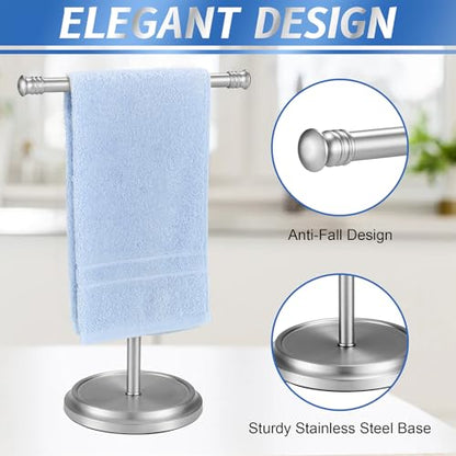Hand Towel Holder Stand, Free Standing Towel Rack Stand with Stainless Steel Base, Rust-Proof Towel Bar for Bathroom Kitchen Countertop (Brushed Nickel)