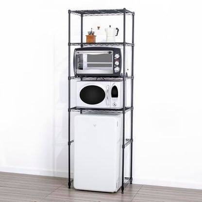 4 Tier Mini Fridge Shelf with Storage for Dorm, Black | Mini Fridge Storage Shelf, Microwave Stand, Adjustable Height Organizer, For Dorm, For Kitchen