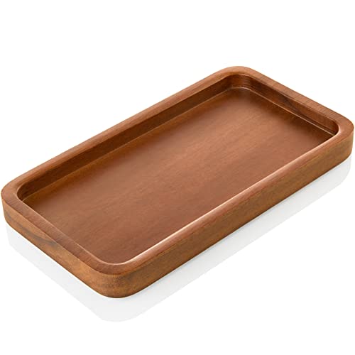 ALELION 8" Acacia Wood Bathroom Vanity Tray for Counter - Dresser Top Tray for Perfume Jewelry Candle Key Catchall - Small Kitchen Countertop Organizer for Soap Dispenser and Sponge Holder