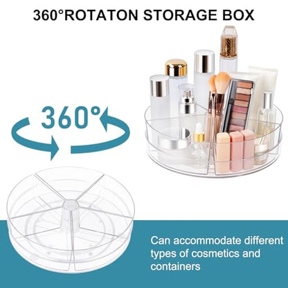 360° Rotating Makeup Organizer 10.5" Clear Turntable Lazy Susan Organizer for Vanity, Bathroom Counter, Cabinet, Spinning Cosmetic Storage Holder with 5 Removable Dividers for Skincare, Makeup Brushes
