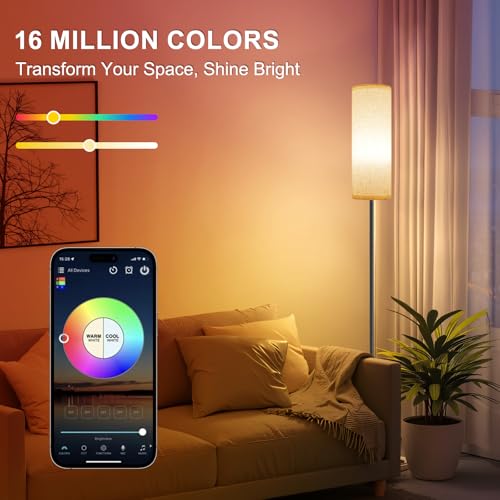 FRIDEKO HOME Floor Lamp, 9W 800LM Color Changing Smart Bulb, Beige Shade | Music Sync Light, App & Remote Control, Dimmable & Adjustable Color Temperature Standing Lamp for Living Room Bedroom Gaming