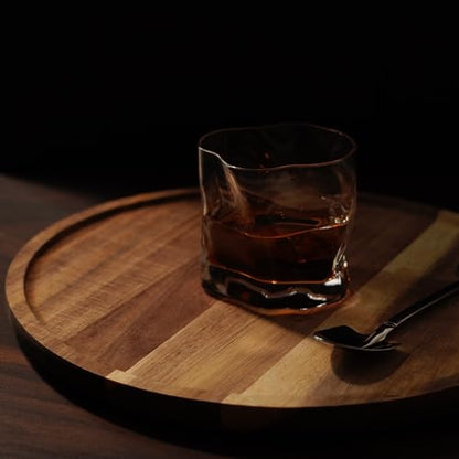 13.8 Inch Round Wooden Decorative Serving Tray for Coffee Table and Home Decor, Round Wood Tray for Table Centerpiece, Small Candle Tray, Acacia, Appetizer Charcuterie Board