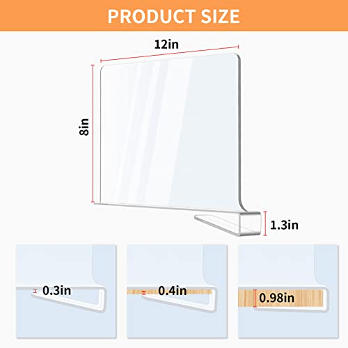Acrylic Shelf Dividers, 12 Pack Clear Organizers for Closet Organization | Clear Shelf Separators for Clothes and Purses, Wood Shelves Organizer in Bedroom, Kitchen, Office, Cabinets, Bathroom Storage