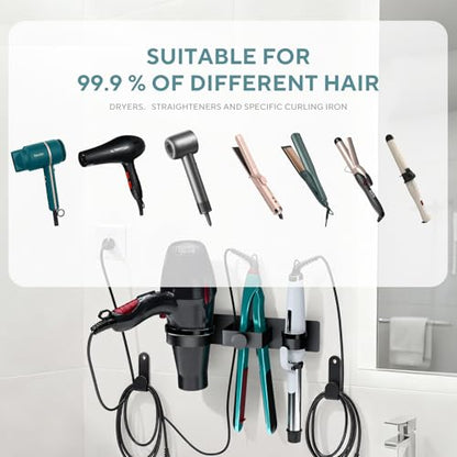 Hair Dryer Holder Wall Mounted, Blow Dryer Holder with Plug&Cord Organizer | Hair Straightener Holder Wall Mount, Metal Hair Tools Organizer & Storage Curling Iron Holder for Bathroom, Salon