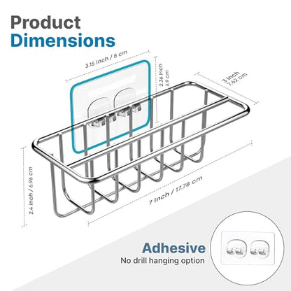 KESOL Adhesive Kitchen Sink Sponge Holder, 2-in-1 Kitchen Sink Caddy Silver | Dish Cloth Hanger, Soap Holder, 304 Stainless Steel Rust Proof, In Sink sponge holder, Water Proof, No Drilling