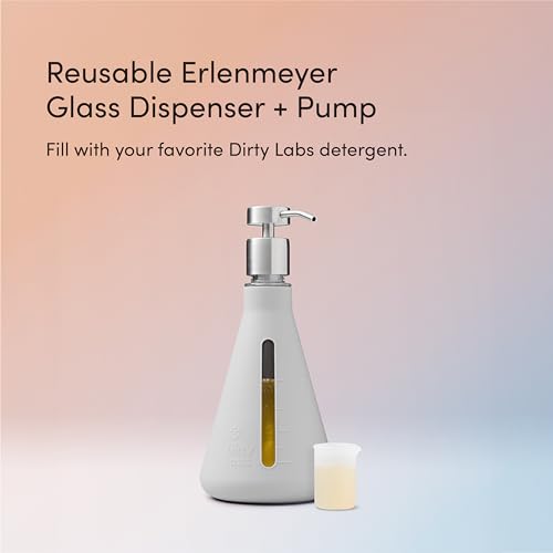 Dirty Labs | Reusable Erlenmeyer Glass Dispenser and Pump | Liquid Laundry Detergent Dispenser | Holds 40 loads | 375 mL | Machine Washable
