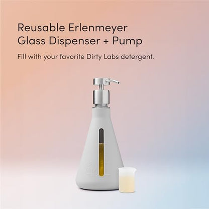 Dirty Labs | Reusable Erlenmeyer Glass Dispenser and Pump | Liquid Laundry Detergent Dispenser | Holds 40 loads | 375 mL | Machine Washable