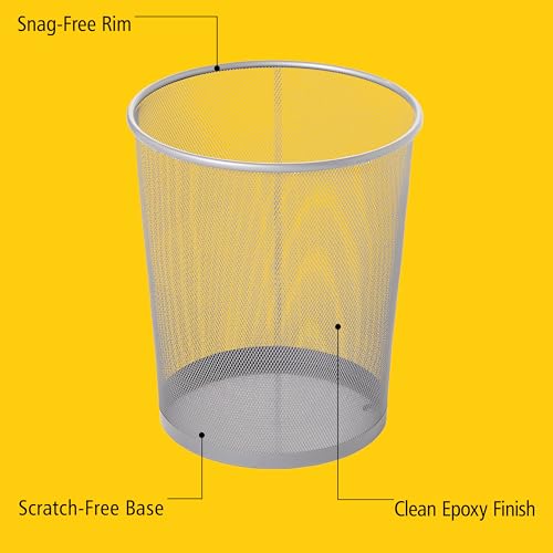 Rubbermaid Commercial Products Concept Collection Mesh Metal Trash Can 5-Gallon Fits Under Desk Silver Wastebasket for School/Office/Home/Bathroom
