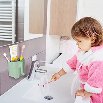 Elephant Toothbrush Holder for Kids,Cute Toddler Toothbrush Holder, Suction Cup Electric Toothbrush and Toothpaste Holder for Toddler with 3 Slots and a Hook for Hanging Bath Ball, Green