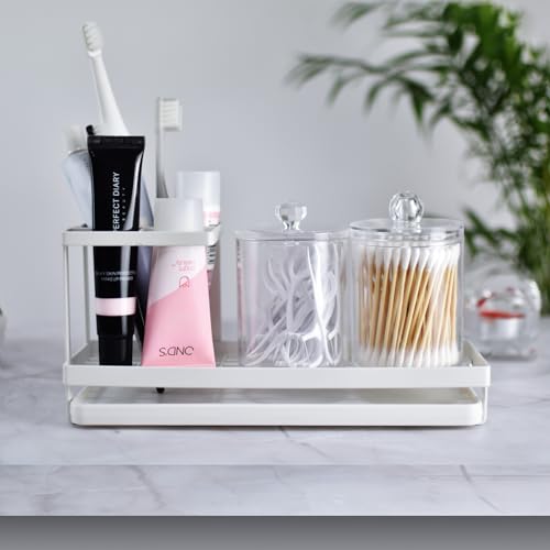 Toothbrush Holders for Bathrooms, 4 Slots Metal Tooth Brushing Organizer | Rustproof Electric Tooth Brush Toothpaste Holder with Drainage for Bathroom Countertop, White
