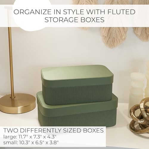 ZICOTO Decorative Storage Boxes with Lids - Set of 2 Beautiful Fluted Photo Organizer Bins for Your Home Bookshelf Decor to Safely Store Your Documents, Memory Box Items and Other Keepsakes in Style