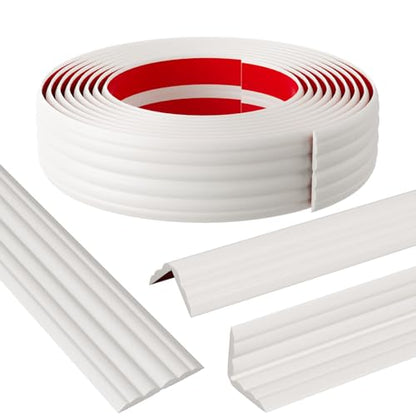 Elvone Wall Corner Protector Molding Trim, 1.6 in x 20 ft, White | Edge Guard, Peel and Stick Flexible Trim Molding for Inside & Outside Corners, Wall, Countertop
