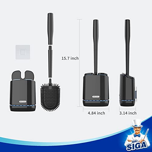 MR.SIGA Toilet Bowl Brush and Holder, Wall Mounted Toilet Brush, Black | Automatic lid design, sturdy handle, upgraded ventilation, flexible thermoplastic rubber head, easy to clean and dry quickly