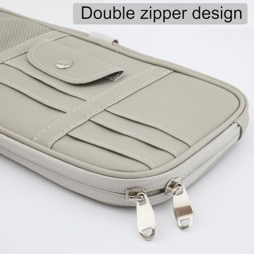 Car Sun Visor Organizer, Auto Interior Accessories Pocket Organizer - Car Truck SUV Storage Pouch Holder, with Multi-Pocket Net Zipper (Gray)