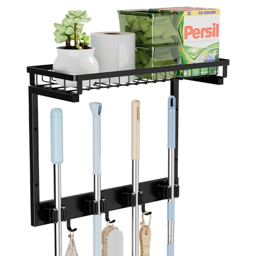 Broom Holder Wall Mount, Mop Organizer with Cleani... (Metal)