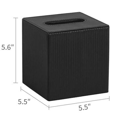 Mkono Tissue Box Cover, PU Leather Square Holder with Bottom, Black | Decorative Facial Cube Organizer, Vanity Dresser Countertop Tabletop, Bathroom Bedroom Office Nightstand, Home Decor Accent