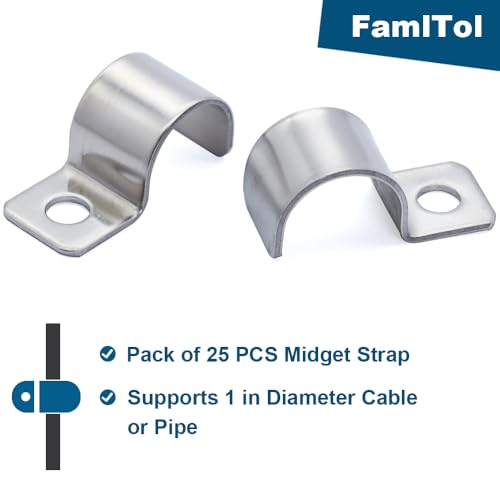 Conduit Pipe Clamps, 304 Ss Pipe Mounting Brackets, Metal One-Hole P-Type Clips Heavy Duty Unilateral Wire Clips for Tube or Wire Cord Installation | OD 1" | 25 Pcs