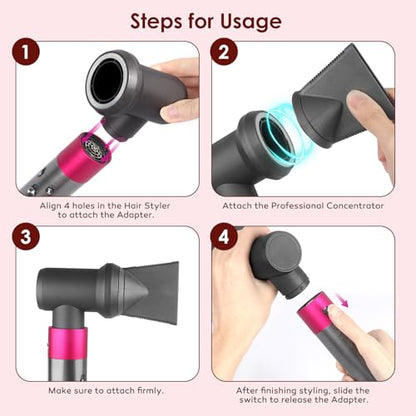 Professional Concentrator and Adapter Kit Compatible with Dyson Airwrap Styler, for Curling Iron Converting to Hair Dryer, with Hair Dryer Attachment Holder
