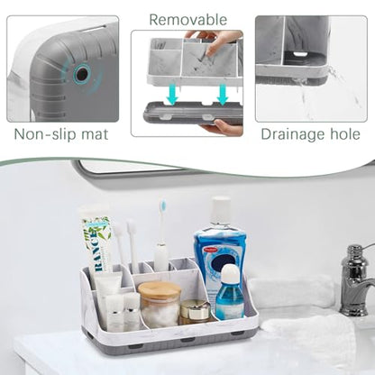 Marble Bathroom Countertop Organizer - Detachable... (Marble Grey | Plastic)
