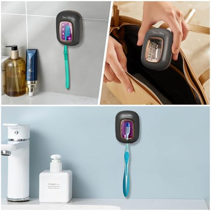 Rechargerable UVC Toothbrush Sanitizer Case Pro Compatible with Electric Toothbrush Heads/Regular Toothbrushes Travel Toothbrush Covers Case Magnetic Holder for Houshold/Traveling Black