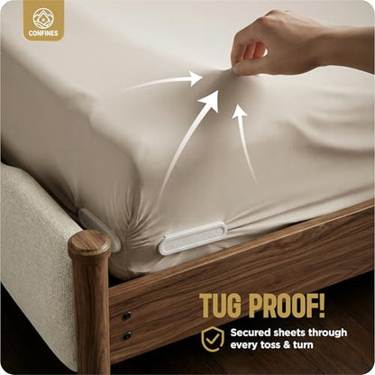 Bed Sheet Holders for Corners – 4PCS Locking Fitted Sheet Clips for All Mattress Sizes – Non-Slip Sheet Fasteners Keep Bedding Tight & Smooth – Easy One-Time Installation – Heavy-Duty Design (White)