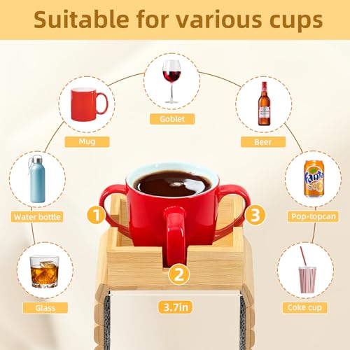 Bamboo Couch Cup Holder – Non-Slip Armrest Tray for Recliner & Loveseat – Large Caddy for Drinks, Cell Phone, and TV Remote(Large)