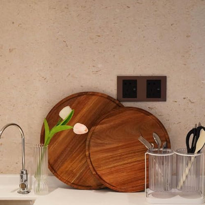 13.8 Inch Round Wooden Decorative Serving Tray for Coffee Table and Home Decor, Round Wood Tray for Table Centerpiece, Small Candle Tray, Acacia, Appetizer Charcuterie Board