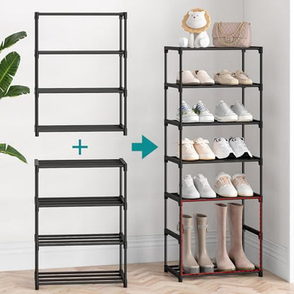 Autonomier 4 Tier Extra Small Shoe Rack (16.3" Wide), Narrow Stackable | Kids Toddler Adult Shoe Shelf, Lightweight Shoe Rack Stand for Closet Dorm Storage Organizer, Front Door Entrance, Entryway