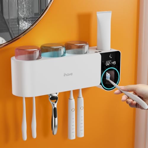 iHave Toothbrush Sanitizer Holder with Auto Toothpaste Dispenser Wall Mount