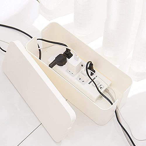 Cable Management Box Organizer, Pack of 2 Wire Concealer to Cover Hide Surge Protector & Power Strip on Desk Floor, with 5 Cord Fastening Tapes for Office, Home, Kitchen (Ice White)
