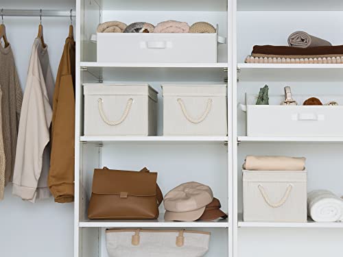 StorageWorks Storage Bins with Lids, Decorative Storage Boxes with Soft Rope Handles, Foldable Stackable Storage Baskets for Closet, Shelves, 3-Pack, Ivory and White, Large