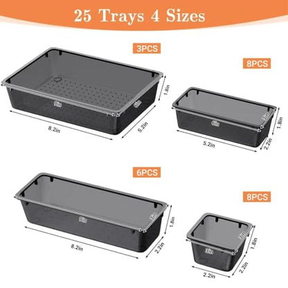 25 PCS Plastic Drawer Organizer, 4-Size Versatile Organizers, Clear Black