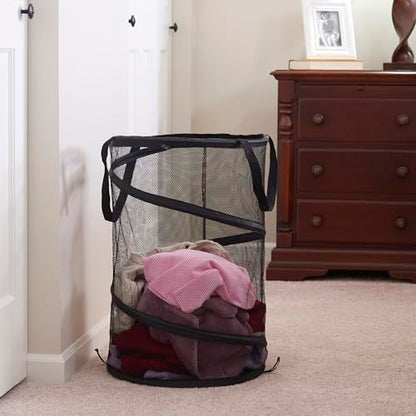 Household Essentials 2026 Pop-Up Collapsible Mesh Laundry Hamper | Black, 25" H