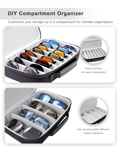 Krypthos Travel Sunglasses Organizer Case, Portable Eyeglasses Storage Box Eyewear Glasses Display Case for Men Women