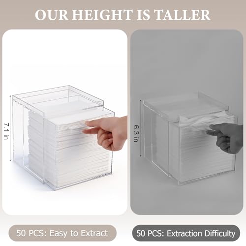 Anyoifax Disposable Face Towels Holder Set with 2 Pack Qtip Holders, Clear | Acrylic Box Bin Compatible with Clean Skin Club Clean Towelettesl XL Bathroom Counter Storage with Drawer