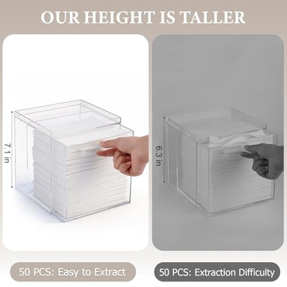 Anyoifax Disposable Face Towels Holder Set with 2 Pack Qtip Holders, Clear | Acrylic Box Bin Compatible with Clean Skin Club Clean Towelettesl XL Bathroom Counter Storage with Drawer