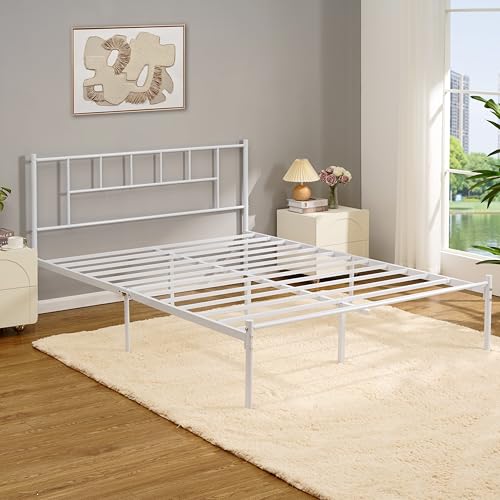 VECELO Full Metal Platform Bed Frame with Headboard, Heavy Duty Steel Slat Support, Under Bed Storage,No Box Spring Needed, Easy Assembly