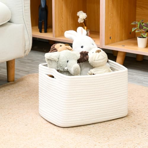 Storage Baskets for Organizing 12.5"x9.1"x7.9" (4 Packs) Off White | Storage Bin for Shelves, Woven Cotton Rope Basket with Handles for Bedroom Living Room Nursery Bathroom