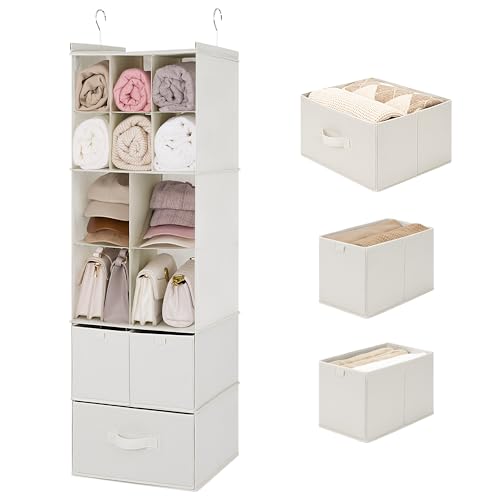 Hanging Closet Organizer with Drawers, 6 Shelf Div... (Fabric)