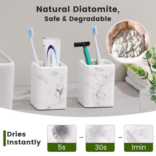 Luxspire Toothbrush Holders, Diatomite, 2 Pack, Marble | Fast Drying, Diatomaceous Earth, Electric Toothbrush Holder, Toothbrush and Toothpaste Holder, Bathroom Organizer Essentials