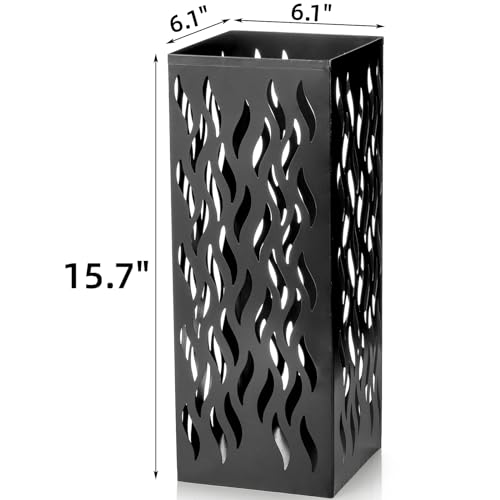 Noamus Metal Umbrella Holder, Heavy Square Canes Walking Sticks Stand Rack, Freestanding Rain Collection Umbrella Organizer, Black Umbrella Storage Bin for Entryway, Home, Office, 6.1"x6.1"x15.7"