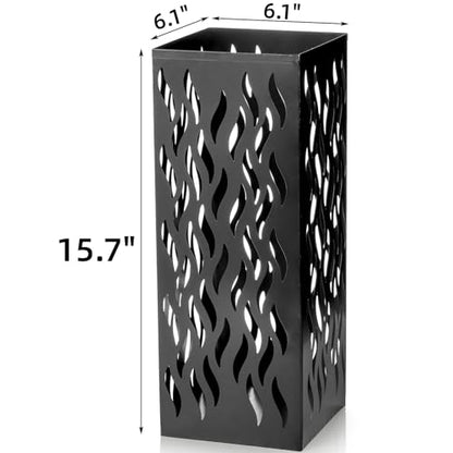 Noamus Metal Umbrella Holder, Heavy Square Canes Walking Sticks Stand Rack, Freestanding Rain Collection Umbrella Organizer, Black Umbrella Storage Bin for Entryway, Home, Office, 6.1"x6.1"x15.7"