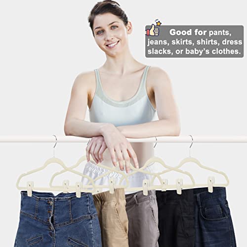 TOFIIGREM Velvet Hanger Clips for Velvet Hangers - 20 PCS Beige Non-Slip Velvet Clip for Skirt Hanger, Strong Flocking Clips Fit for Ivory Velvet Hangers