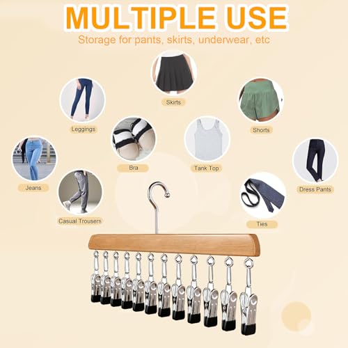 Closet Organizer with 10 Clips, 2 Pack Wooden Hanging Storage Hanger, Space Saving Multifunctional Rack for Ties, Scarves, Hats & Small Accessories