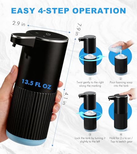 Automatic Soap Dispenser, 2 Pack Black Touchless Liquid Soap Dispenser for Bathroom, 13.5 Fl Oz Plastic Electric Auto Dish Soap Dispensers Wall Mount for Kithcen with Adjustable Volume